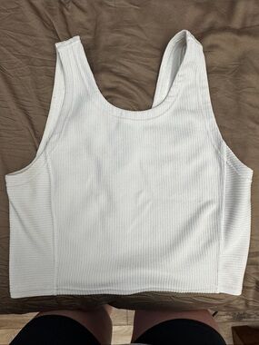White Ribbed Tank Cropped Top